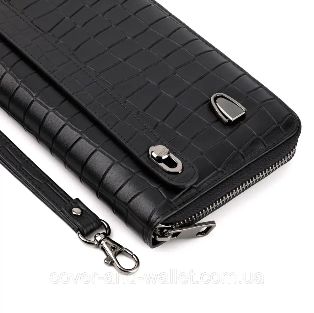 Модний чоловічий гаманець клатч із натуральної шкіри з фактурою під крокодила Marco Coverna 5901 Black Київ - фото 5