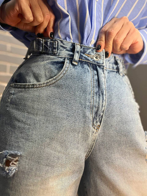 Джинсы женские I8 51851 SKATER затяжки-застежки на талии рваные широкие от бедра, голубой, 25, 25, 62 см, 90 см Киев - изображение 13
