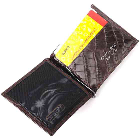 Превосходный мужской зажим из натуральной кожи с тиснением под крокодила KARYA 21119 Коричневый Киев