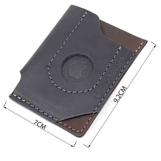 Цікавий картхолдер з утримувачем для Apple AirTag з натуральної шкіри GRANDE PELLE 11608 Чорний Київ