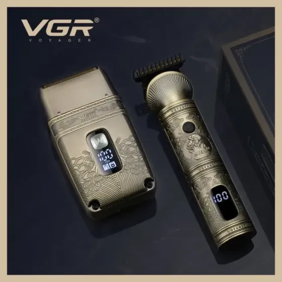 Машинка для стрижки волос и бороды VGR V 649 4 насадки для длины, для бороды и усов, LED дисплей Киев