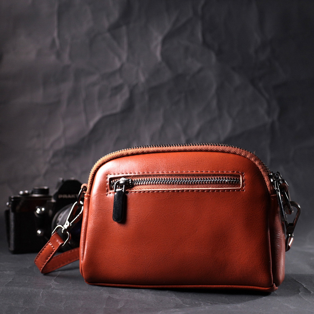 Глянсова жіноча сумка на кожен день з натуральної шкіри Vintage 22419 Коричнева Київ - фото 10