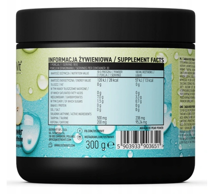 Предтренеровочный комплекс Ostrovit Aqua Kick Pear Power 300g (Pear) Луцк - изображение 2