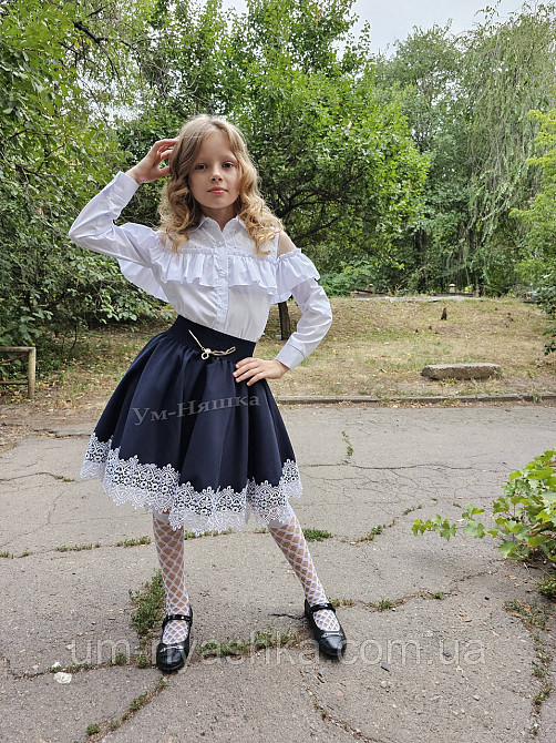 Комплект школьной формы блузка длинный рукав и юбочка с кружевом 116, 134 Кривой Рог - изображение 3