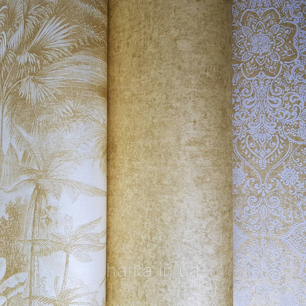 Шпалери флізелінові еко Rasch Kerala 0.53х10 м пальми листя екзотичні рослини жовті сріблясті Київ - фото 1