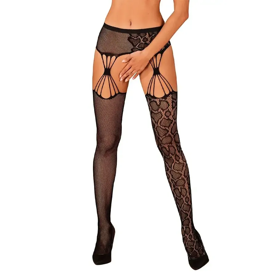 Еротичні колготки-бодістокінг Obsessive Garter stockings S821 S/M/L, імітація панчіх і пояса для пан Львів - фото 1