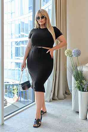 Жіночий літній костюм зі спідницею міді "Sunstyle" оптом | Норма і батал Чорний, 46-48 Київ