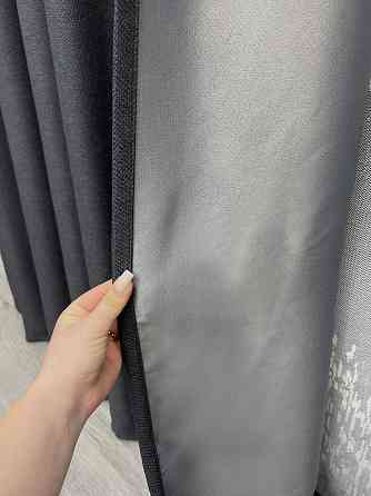 Комплект штор VR-Textil Лен Мешковина 150х270 2шт и Тюль 600х270 1161ш-1675т Графитовый с белым 71-164/5 Киев