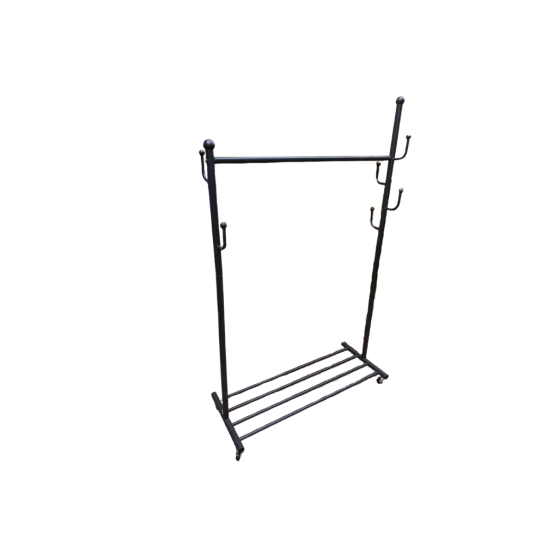 Вешалка передвижная для одежды металлическая с стойкой для тремпелей и стойкой с крючками цвет черный Каменец-Подольский