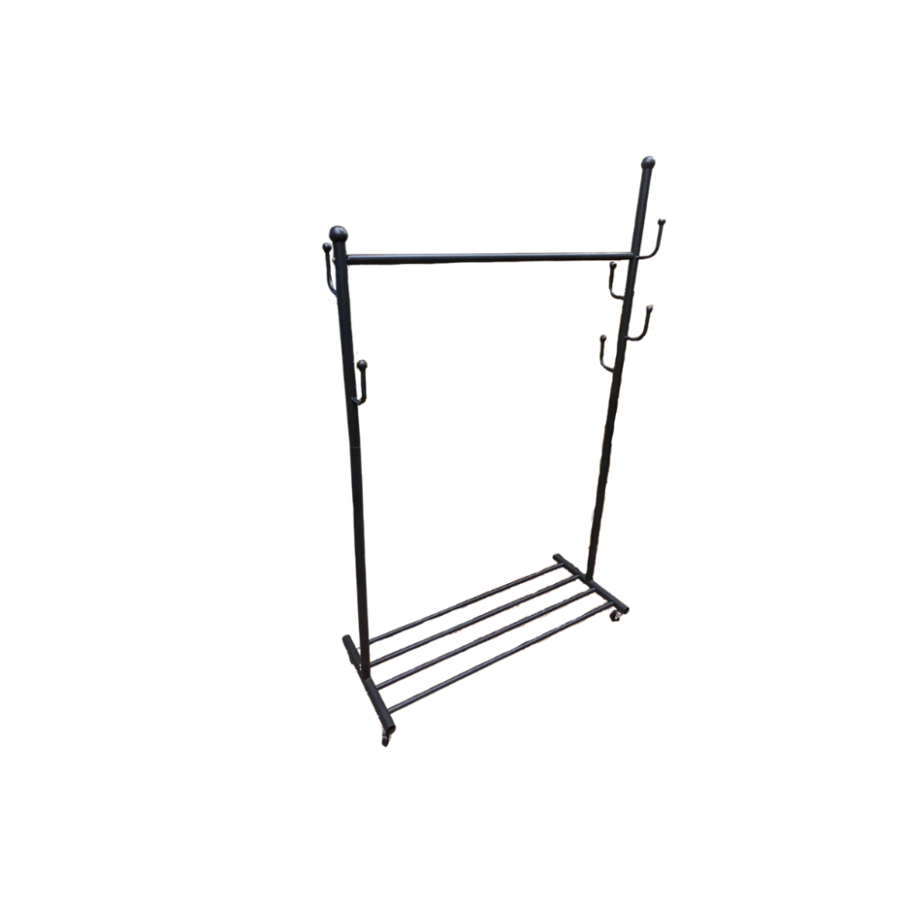 Вішалка пересувна для одягу металева зі стійкою для тремпелів і стійкою з гачками колір чорний Кам'янець-Подільський - фото 3