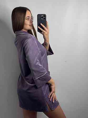 Женская рубашка-халат плюш-велюр Лиловый б/к XS-S Харьков