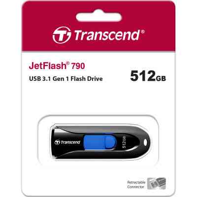 USB флеш накопитель Transcend 512GB JetFlash 790 Black USB 3.1 (TS512GJF790K) Винница