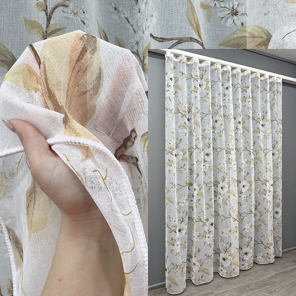 Тюль VR-Textil 1908т Flora Батист Білий з бежевим 400х270 см (42-0994) Київ - фото 1