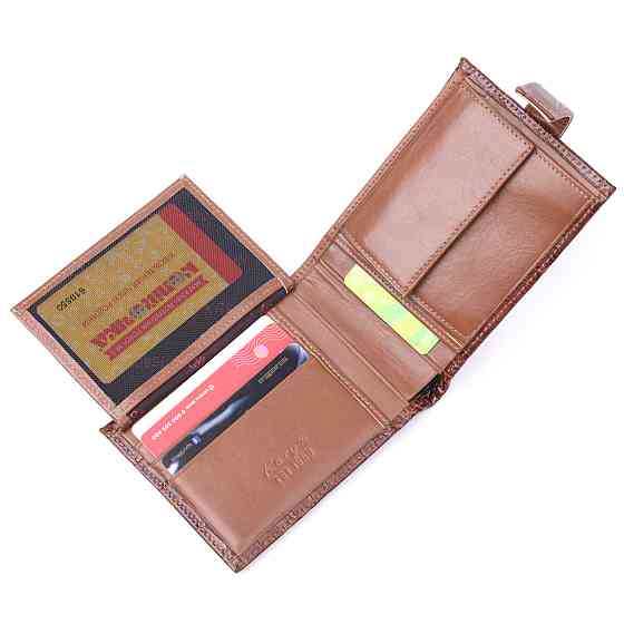 Цікавий чоловічий гаманець із натуральної шкіри з тисненням під крокодила Коричневий (KARYA) Київ