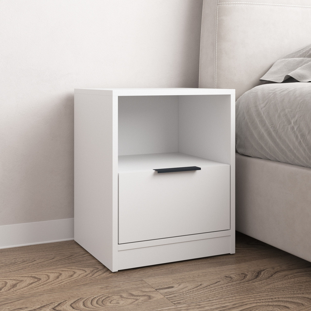 Тумба прикроватная VAYS M-31 Белый, с ящиком и полкой, ЛДСП, 40х35х50 см – для спальни Львов - изображение 1