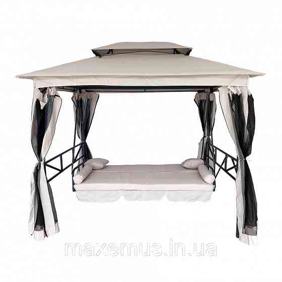 Садовые качели B0 02 с навесом подушками и москитной сеткой качели для сада и дачи бежевая Мостиська