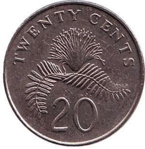 Калліандра. Монета 20 центів. 1987,91,92 рік, Сінгапур..(БК) Полтава - фото 1