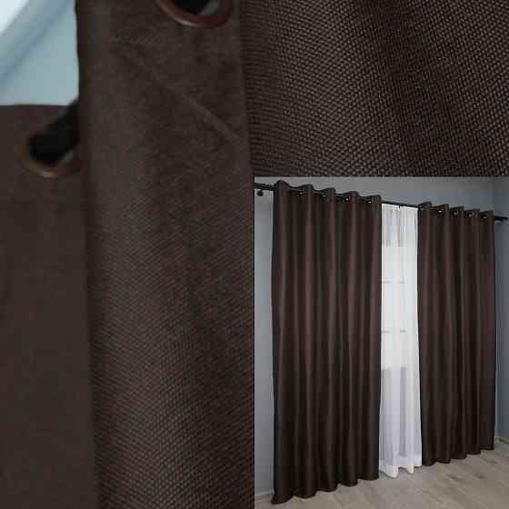 Комплект штор на люверсах VR-Textil Лен-блэкаут Лен Мешковина № 291ш Венге 150х250см 2 шт (37-0003) Киев