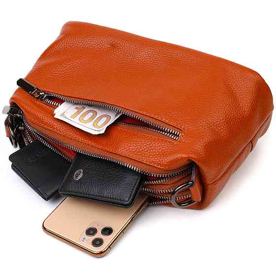 Чудова сумка на три відділення з натуральної шкіри Руда (Vintage) Київ