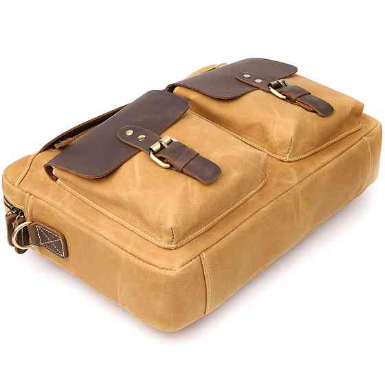 Стильний портфель з якісного текстилю зі шкіряними вставками Світло-коричневий (Vintage) Київ