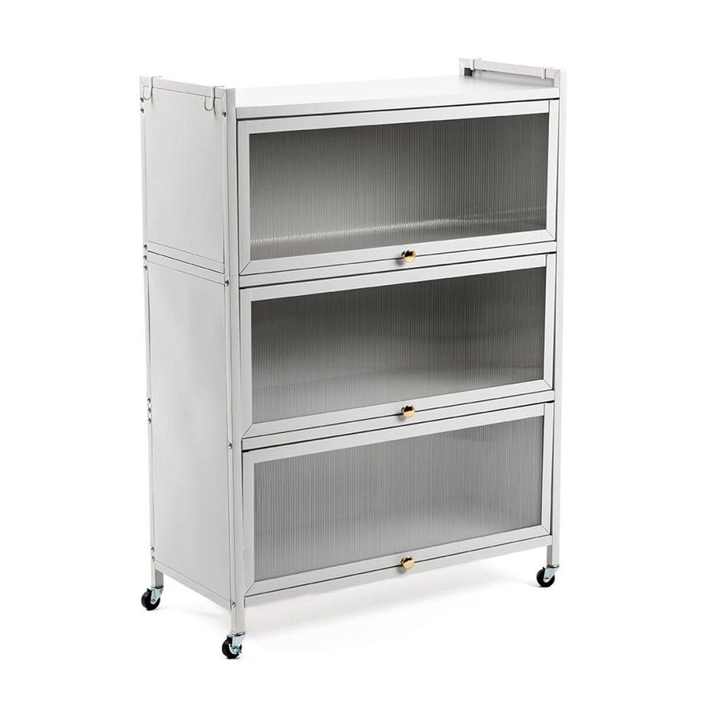 Шкаф мобильный для хранения трёхъярусный раскладной из стали 70х36х112,8см Светло-серый SW-00002116 Днепр - изображение 1