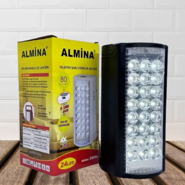 Акумуляторний LED-ліхтар Almina 2606L з , 24 LED, 2 режими, переносний, чорний Одеса - фото 2
