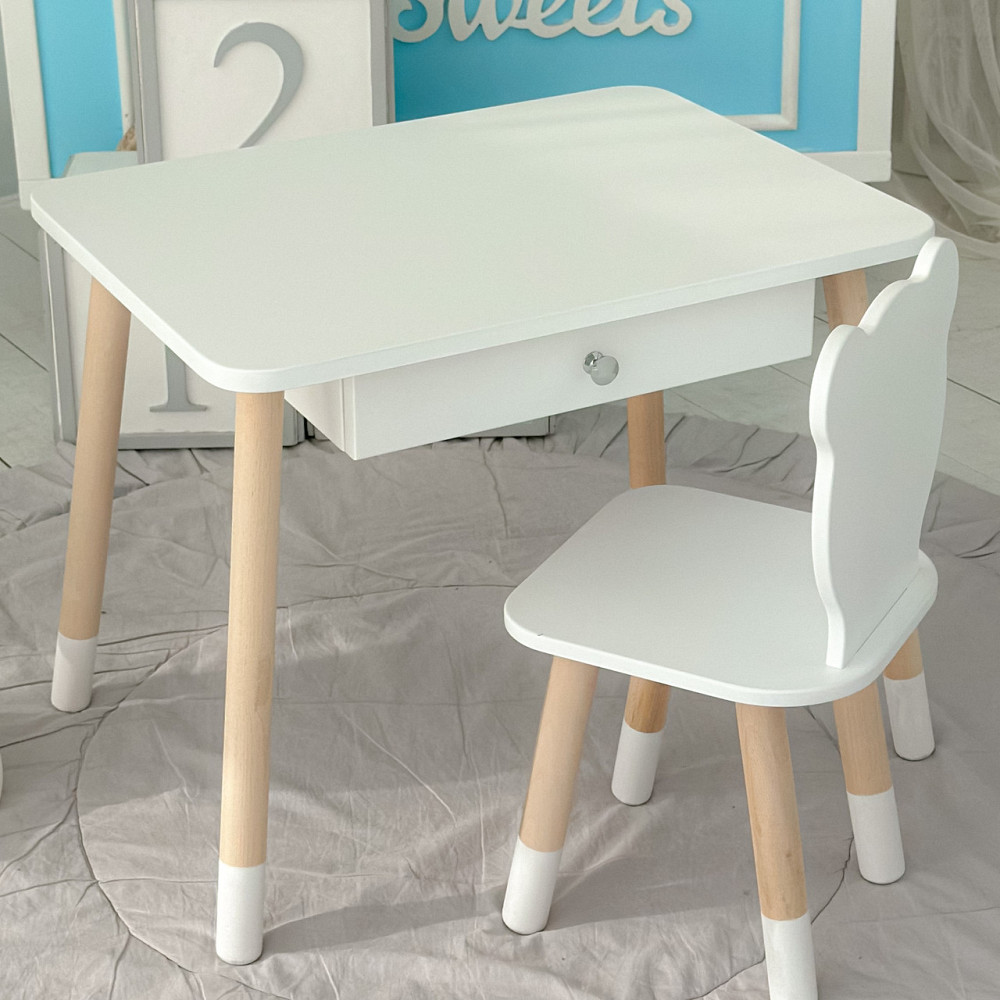 Стіл прямокутний з висувним ящиком 46х60х45 і стілець медвежа 26х26х24, столик та стільчик в дитячу, білий Київ - фото 7