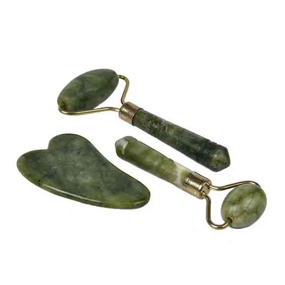 Массажный набор из натурального камня JADE ROLLER SET(anti-aging) роллер и скребок гуаша Киев
