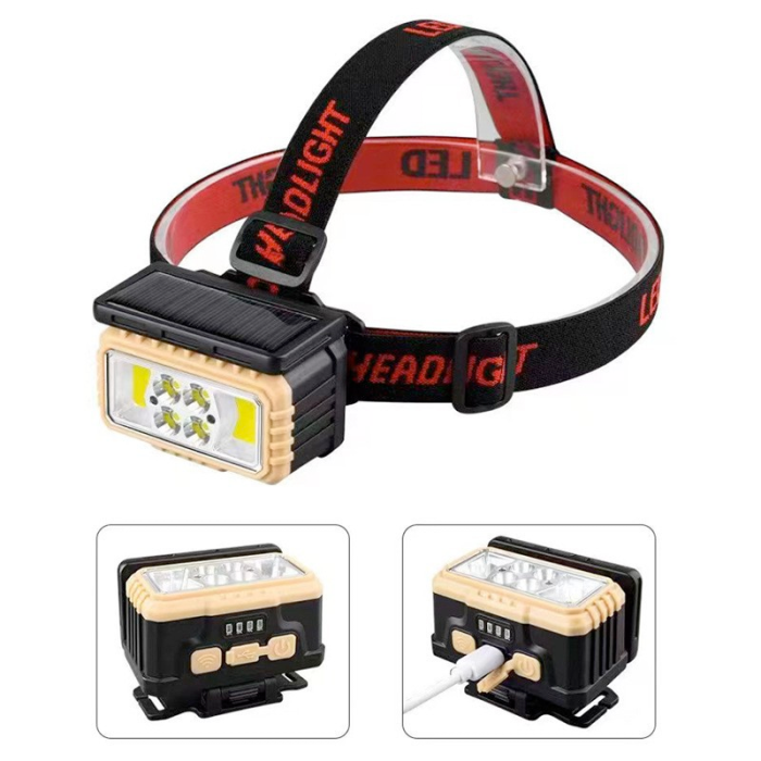 Ліхтар налобне червоний світло Type-C Solar із сенсорним датчиком та сонячною панеллю зарядки від сон Одеса - фото 3