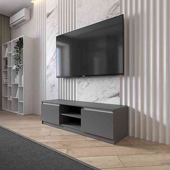 Тумба под телевизор VAYS R-14 Антрацит-Белые планки, с открытой нишей, ЛДСП, 140×40×40 см – для гостиной и спальни, под ТВ Львов