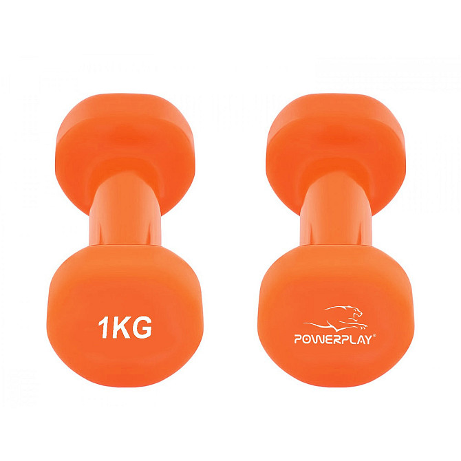 Гантелі вінілові PowerPlay 2 * 1 кг. PP_4103 Помаранчеві (2шт. - пара) + Резинка для фітнесу 7,5кг Каменское - изображение 4