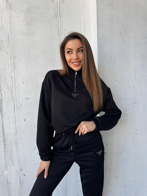 Жіночий повсякденний костюм-двійка: кофта та штани двохнитка-петля Чорний, 44 Одеса - фото 9