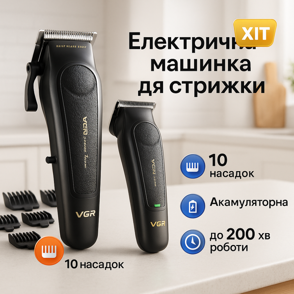 Профессиональная машинка для стрижки волос и бороды VGR 2 в 1 V-197 V-995, Машинка для стрижки бороди BO-77 Львов - изображение 4