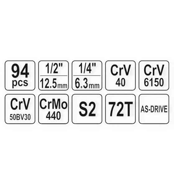 Набір інструменту 1/2", 1/4" 94 шт. Мукачево