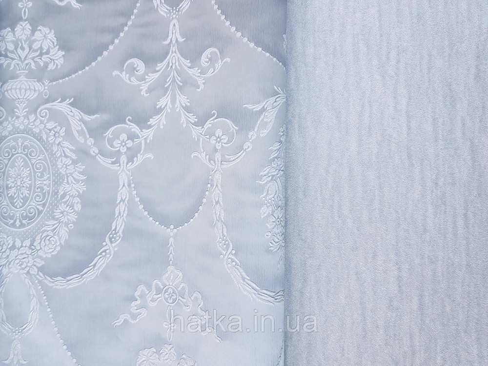 Шпалери вінілові на флізеліні Rasch Trianon Xlll 0.53х10 структурні вензелю розетки білі на сіро-блакитному Київ - фото 3