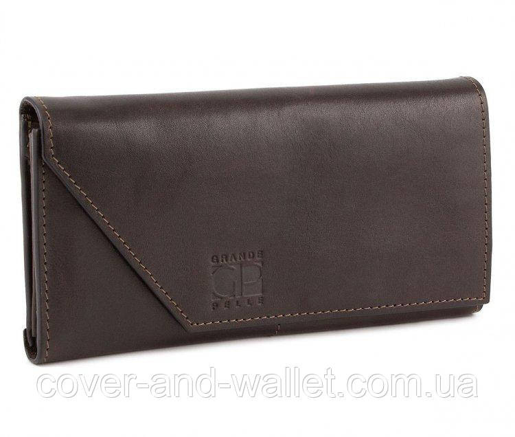 Женский длинный кошелёк из глянцевой кожи цвет шоколад Grande Pelle Festa 513620 Киев - изображение 6