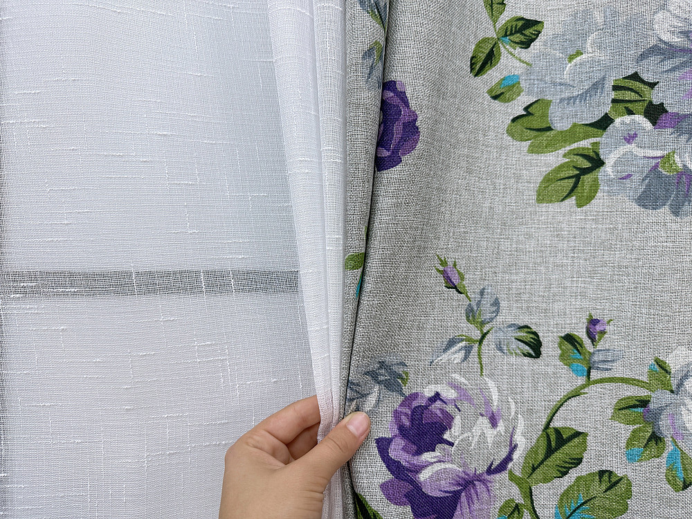Комплект штор VR-Textil Лен Прованс 200х270 2шт и Тюль 500х270 2084ш-115т Светло-серый с фиолетовым и белым 71-219/6 Киев - изображение 8