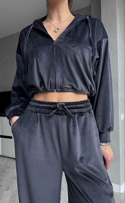 Жіночий стильний костюм з турецького королівського велюру Графітовий, 42/44 Одеса - фото 5