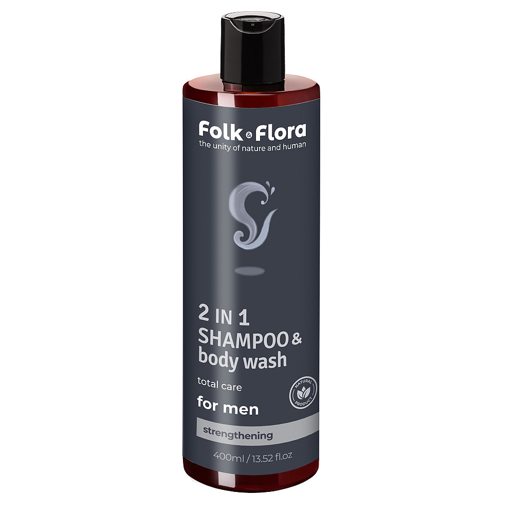 Мужской шампунь-гель для душа 2в1 Укрепляющий Folk&Flora 400 мл Киев - изображение 2