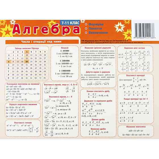 Картонка-підказка Алгебра 7-11 клас 66438 Вінниця