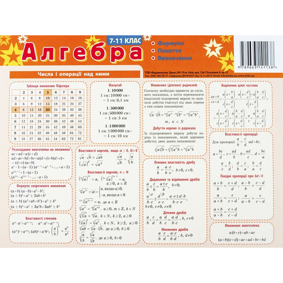 Картонка-підказка Алгебра 7-11 клас 66438 Вінниця - фото 1