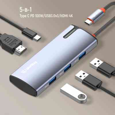 Порт-репликатор ColorWay Docking Station USB-C 5-в-1 Type C PD 100W/USB3.0х3/HDMI 4К (CW-HUB01) Винница
