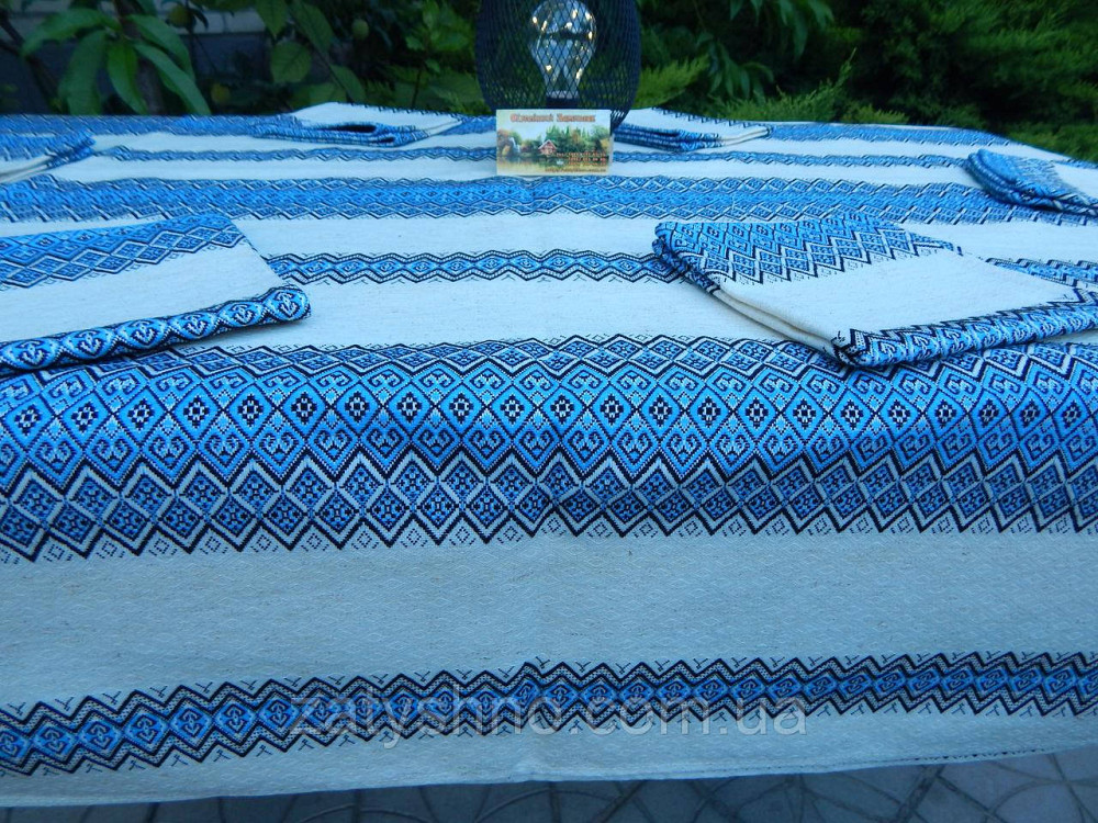 Блакитна скатертина з сетами на льону Київ - фото 8
