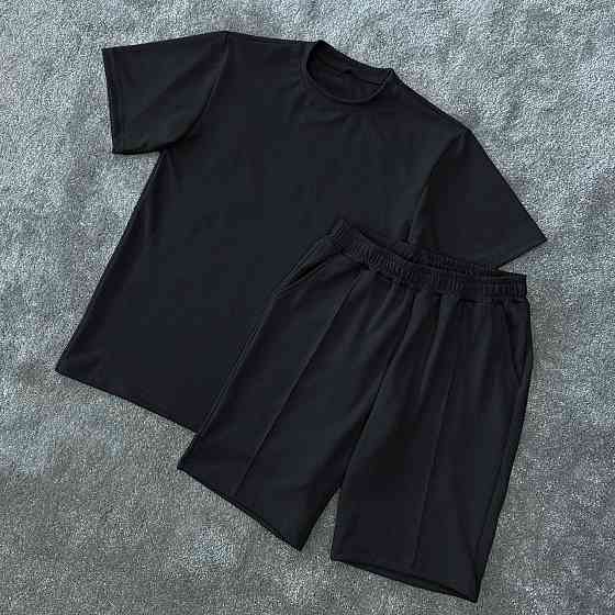 Мужской летний костюм шорты и футболка с коротким рукавом, мужской костюм двойка на лето в рубчик Черный M Одесса