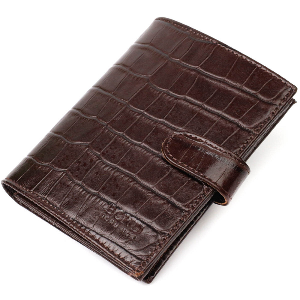 Портмоне фактурне для чоловіків з натуральної шкіри з тисненням під крокодила BOND 22058 Коричневий Київ - фото 1
