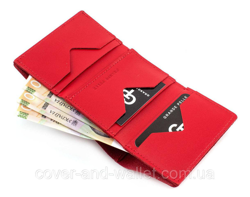 Женский красный кошелек из винтажной кожи маленького размера Grande Pelle Киев - изображение 9