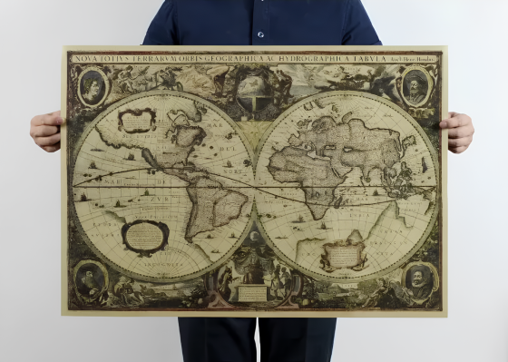 Большая винтажная карта мира под старину декоративная карта для интерьера и украшения стен Киев