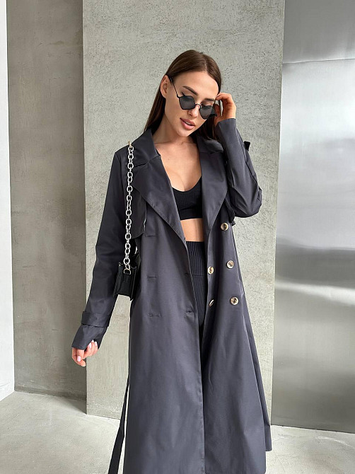 Жіночий трендовий стильний тренч  щільний котон-парка Графіт Одеса - фото 7