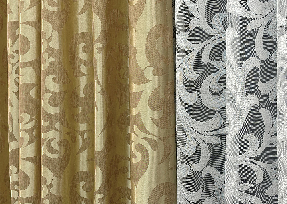 Комплект штор VR-Textil Жакард Вензель 100х270 2шт і Тюль 300х270 091ш-1147т Золотистий з білим 71-097/1 Київ - фото 7