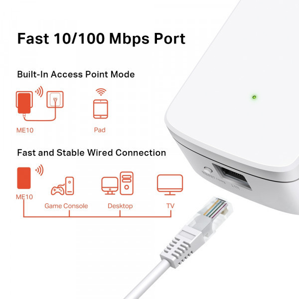 Підсилювач Wi-Fi сигналу Mercusys ME10, N300, WPS button, Fast 10/100 Mbps Port (ME10) Київ - фото 4